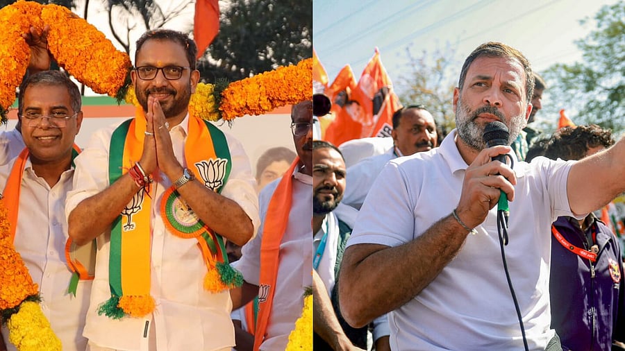 <div class="paragraphs"><p>K Surendran (L) and Rahul Gandhi (R).</p></div>