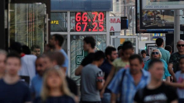 <div class="paragraphs"><p>This 2018 image shows an electronic board showing currency exchange rates of the US dollar against Russian rouble in Moscow, Russia on August 10, 2018. Currently, in March 2024, the exchange rate stands at: $1 = 91.2775 roubles.</p></div>