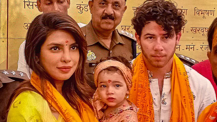 <div class="paragraphs"><p>Celebrity couple Priyanka Chopra Jonas and Nick Jonas with their daughter Malti at Ram temple in Ayodhya.</p></div>