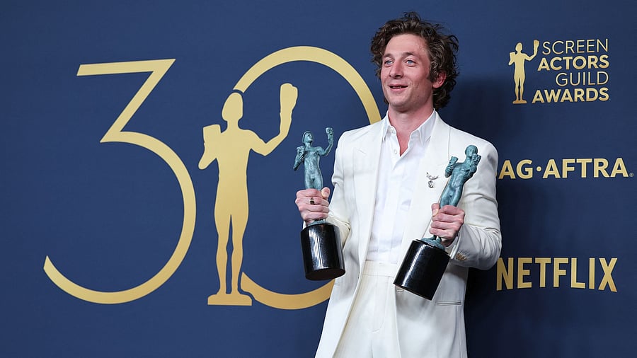 <div class="paragraphs"><p>Jeremy Allen White poses with the awards Male Actor in a Comedy Series and Ensemble in a Comedy Series for The Bear at the 30th Screen Actors Guild Awards, in Los Angeles, California, U.S., February 24, 2024. </p></div>