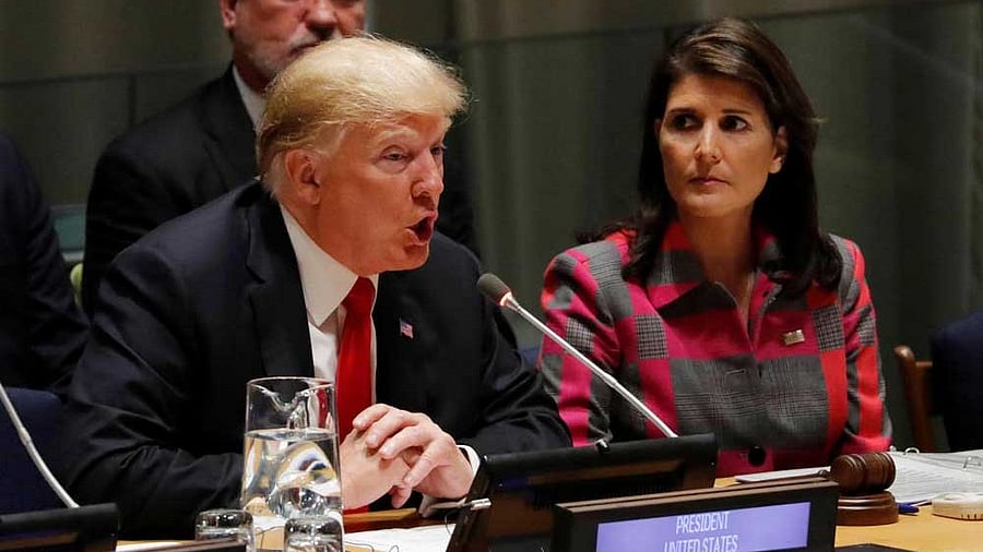 <div class="paragraphs"><p>US President Donald Trump and UN Ambassador Nikki Haley.</p></div>