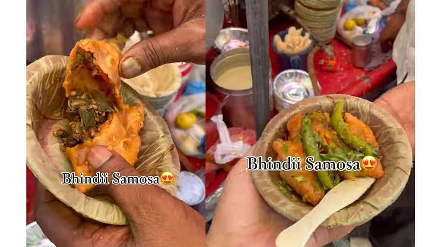<div class="paragraphs"><p>A screengrab from the video of bhindi samosa.</p></div>