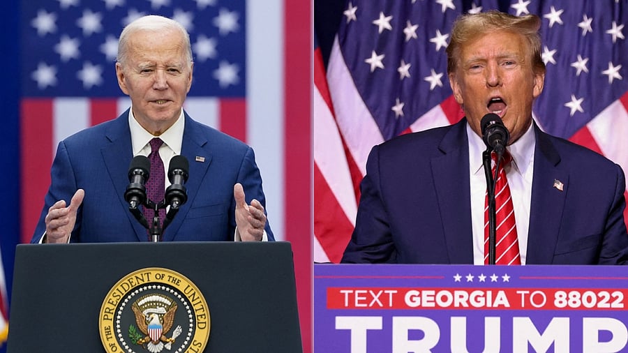 <div class="paragraphs"><p>(L to R) File pictures of US President Joe Biden; Former US President Donald Trump</p></div>