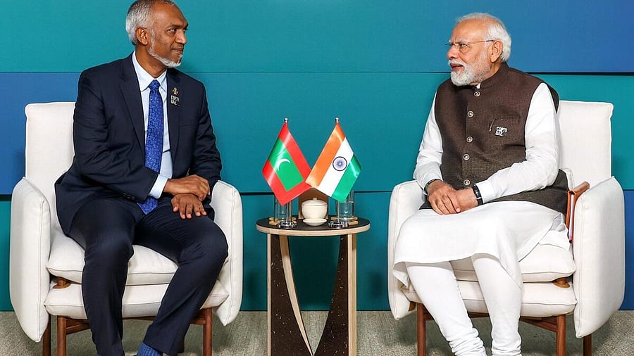 <div class="paragraphs"><p>A file image of PM Narendra Modi and Maldivian President Mohamed Muizzu.</p></div>