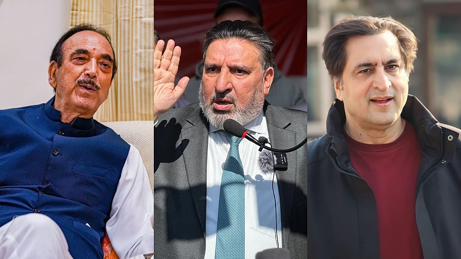 <div class="paragraphs"><p>Democratic Progressive Azad Party chief Ghulam Nabi Azad,&nbsp;J&amp;K Apni Party chief Altaf Bukhari, and&nbsp;J&amp;K People’s Conference chief Sajjad Lone.</p></div>
