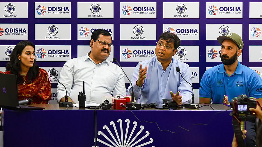 <div class="paragraphs"><p>(Third from left) Hockey India President Dilip Tirkey.</p></div>