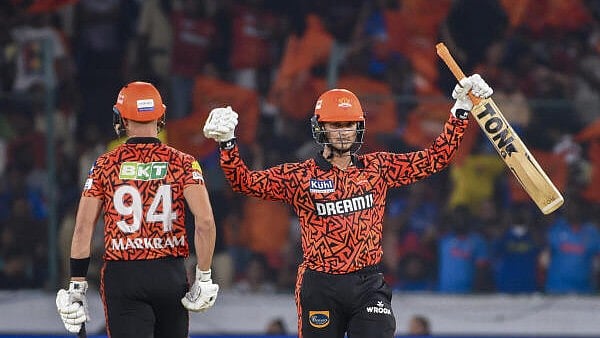 <div class="paragraphs"><p>Sunrisers Hyderabad batter Abhishek Sharma celebrates his half century during IPL 2024 T20 cricket match between Sunrisers Hyderabad and Mumbai Indians.</p></div>