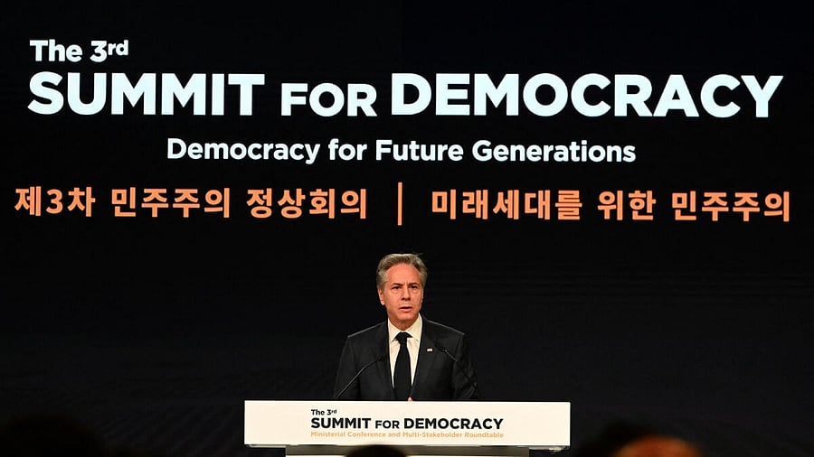 <div class="paragraphs"><p>US Secretary of State Antony Blinken speaks during an opening ceremony for the 3rd Summit for Democracy in Seoul, South Korea.</p></div>