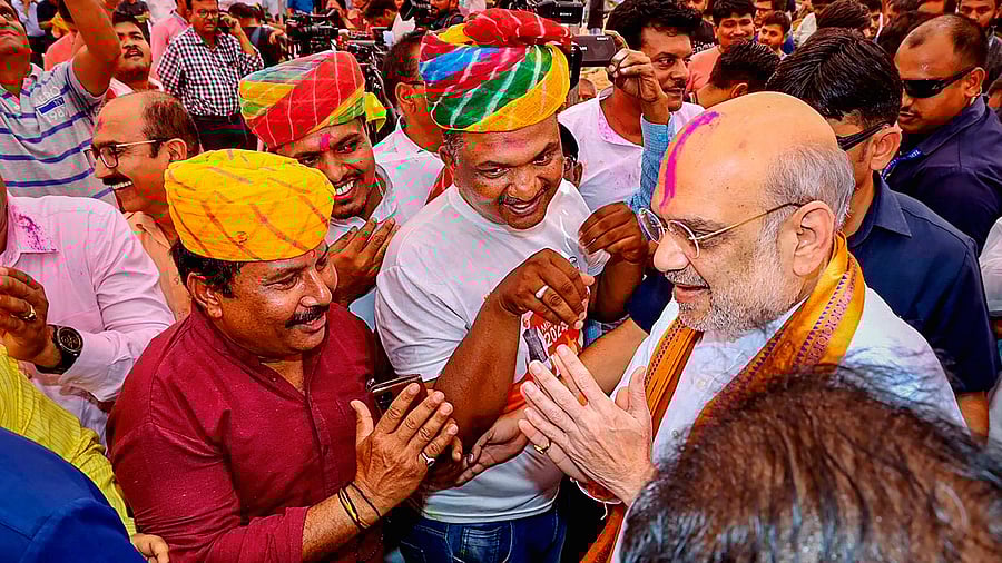 <div class="paragraphs"><p>Union Home Minister Amit Shah in his parliamentary constituency of Gandhinagar.</p></div>