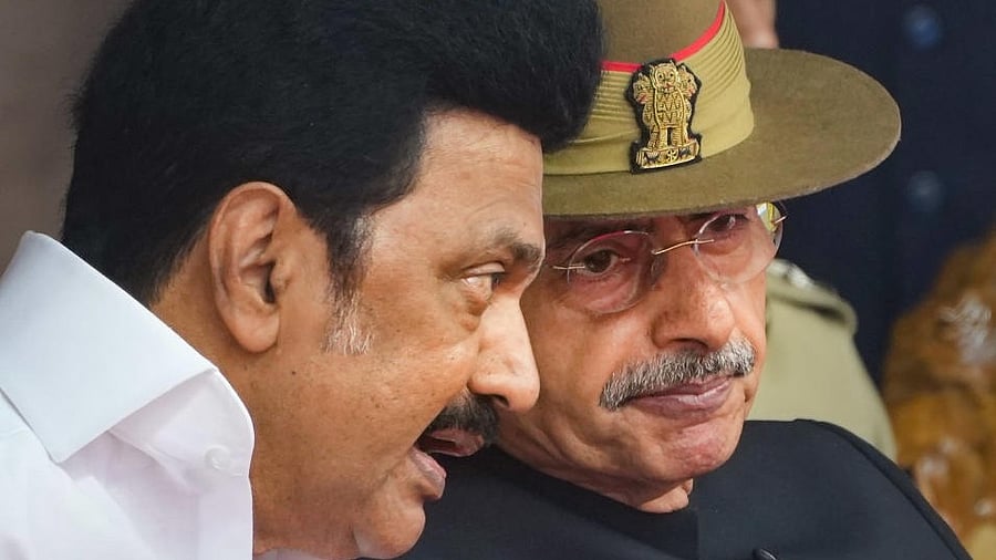 <div class="paragraphs"><p>Tamil Nadu CM M K Stalin seen here with state Governor R N Ravi.</p></div>