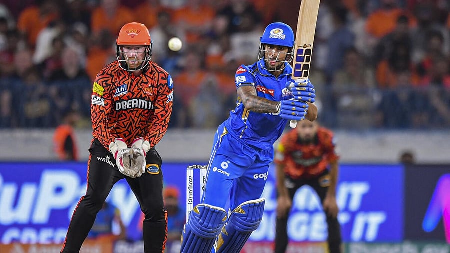 <div class="paragraphs"><p>Mumbai Indians batter Tilak Varma plays a shot during the Indian Premier League (IPL) 2024 T20 cricket match between Sunrisers Hyderabad and Mumbai Indians, at Rajiv Gandhi International Cricket Stadium, Uppal, in Hyderabad</p></div>
