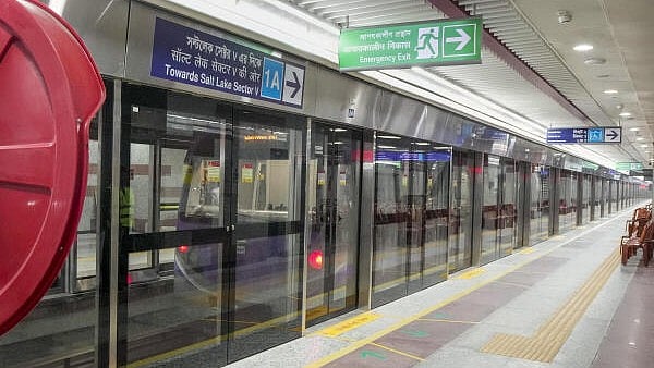 <div class="paragraphs"><p>A metro train arrives at Esplanade station during its trial run, in Kolkata, Friday, Feb. 23, 2024. Prime Minister Narendra Modi is scheduled to inaugurate Kolkata Metro Railway's Howrah Maidan-Esplanade section on March 6.</p></div>