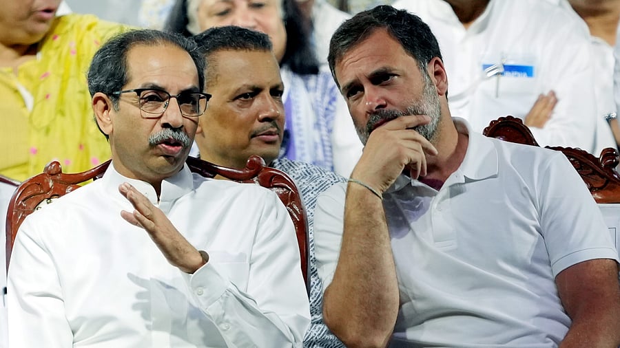 <div class="paragraphs"><p>File photo of Congress leader Rahul Gandhi with Shiv Sena (UBT) chief Uddhav Thackeray during a rally.</p></div>