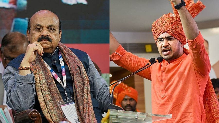 <div class="paragraphs"><p>Karnataka BJP leaders Basavaraj Bommai (L) and Tejasvi Surya (R).</p></div>