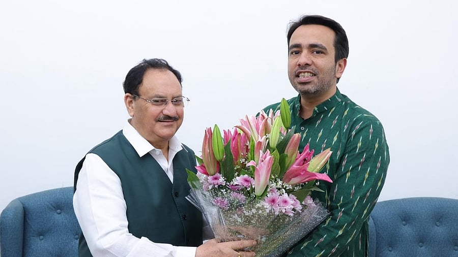 <div class="paragraphs"><p>Rashtriya Lok Dal leader Jayant Singh with BJP president J P Nadda.&nbsp;</p></div>