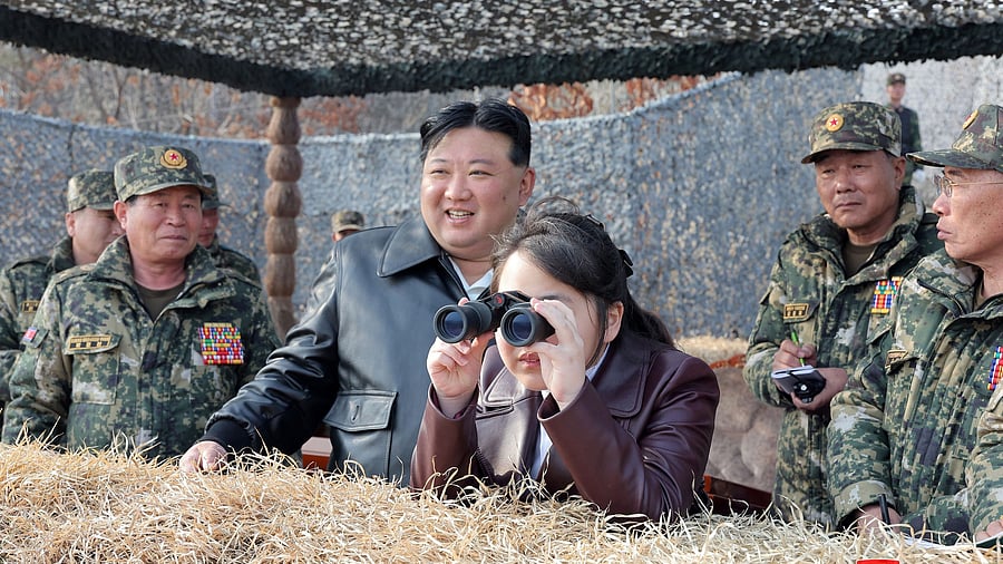 <div class="paragraphs"><p>North Korean leader Kim Jong Un and his daughter Kim Ju Ae attend a military demonstration in North Korea, in this picture released on March 16, 2024, by the Korean Central News Agency. </p></div>