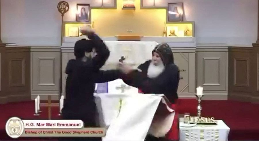 <div class="paragraphs"><p>A man stabs Bishop Mar Mari Emmanuel during a church service at Christ The Good Shepherd Church in Wakeley, Sydney, Australia April 15, 2024.</p></div>