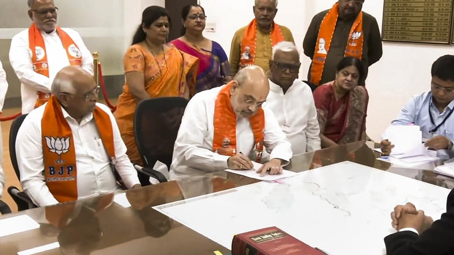 <div class="paragraphs"><p>Union Home Minister and BJP candidate Amit Shah files his nomination papers for the Lok Sabha elections, in Gandhinagar. </p></div>