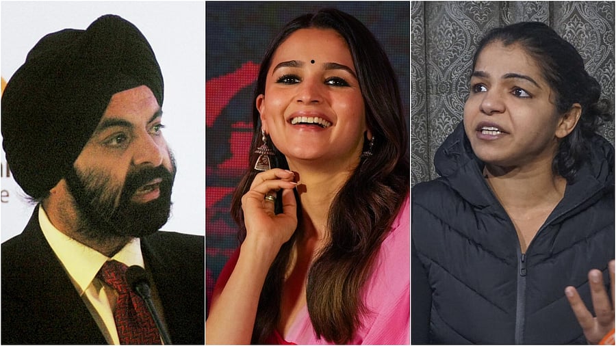 <div class="paragraphs"><p>From left,&nbsp;Ajay Banga, Alia Bhatt and Sakshi Malik.</p></div>