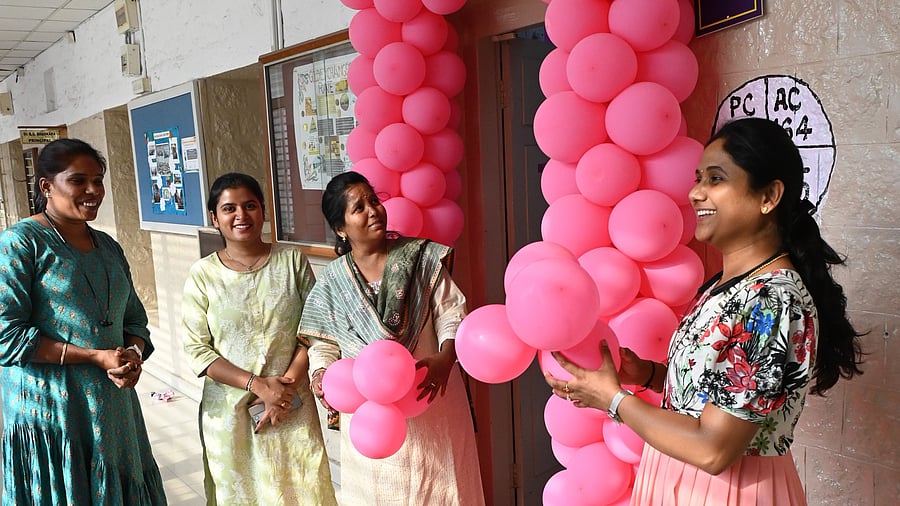 <div class="paragraphs"><p>A pink election booth for women.</p></div>
