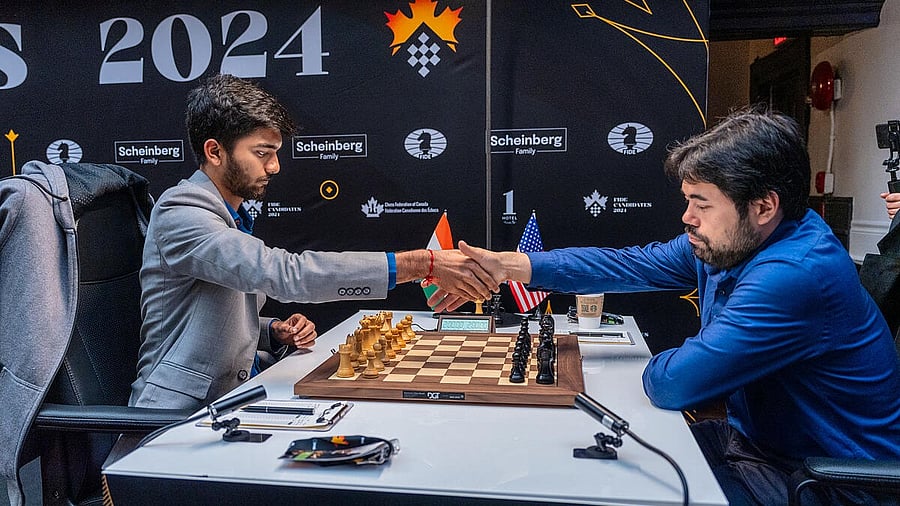 <div class="paragraphs"><p>Grandmaster Gukesh D during Round 6 match against Grandmaster Hikaru Nakamura at the FIDE Candidates 2024 chess tournament, in Toronto, Canada, Thursday, April 11, 2024. </p></div>