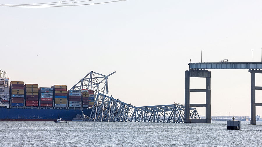 <div class="paragraphs"><p>Wreckage lies across the deck of the Dali cargo vessel, which crashed into the Francis Scott Key Bridge causing it to collapse, in Baltimore, Maryland, US, March 29, 2024. </p></div>
