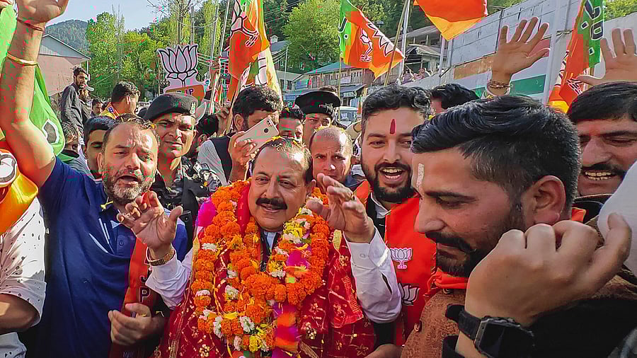 <div class="paragraphs"><p>Union Minister and BJP candidate from Udhampur Jitendra Singh during an election campaign for Lok Sabha elections, in Jammu and Kashmir, Tuesday, April 16, 2024. </p></div>