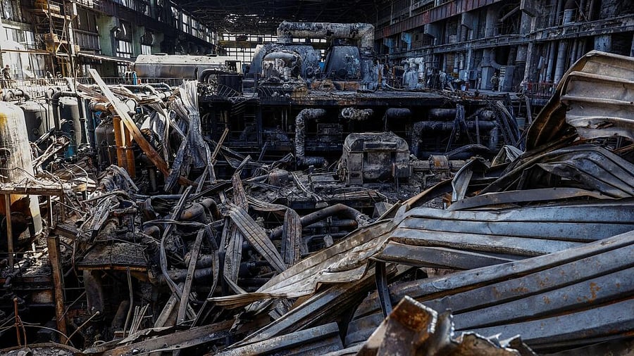 <div class="paragraphs"><p>A heavily damaged building during Russia-Ukraine war.</p></div>
