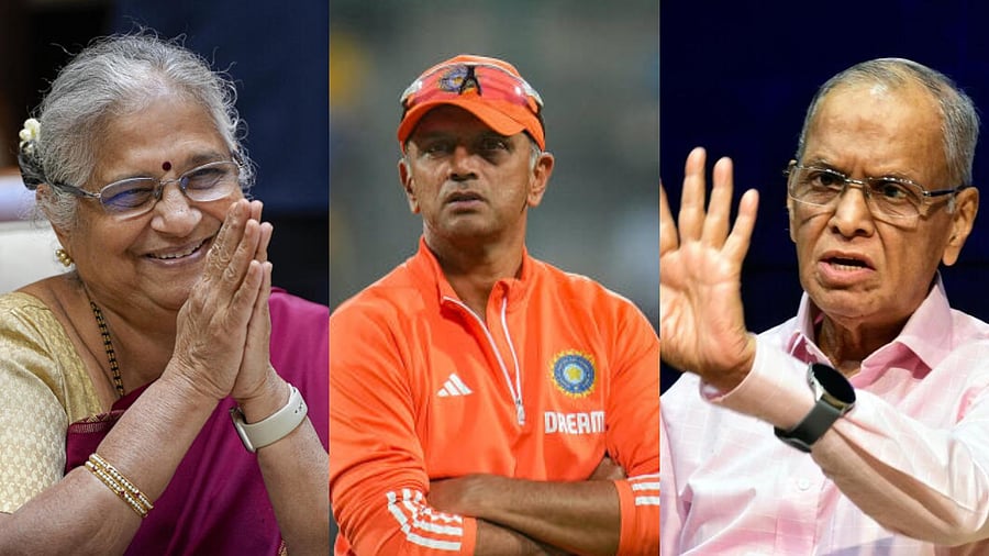 <div class="paragraphs"><p>Sudha Murty, Rahul Dravid and Narayana Murthy.</p></div>