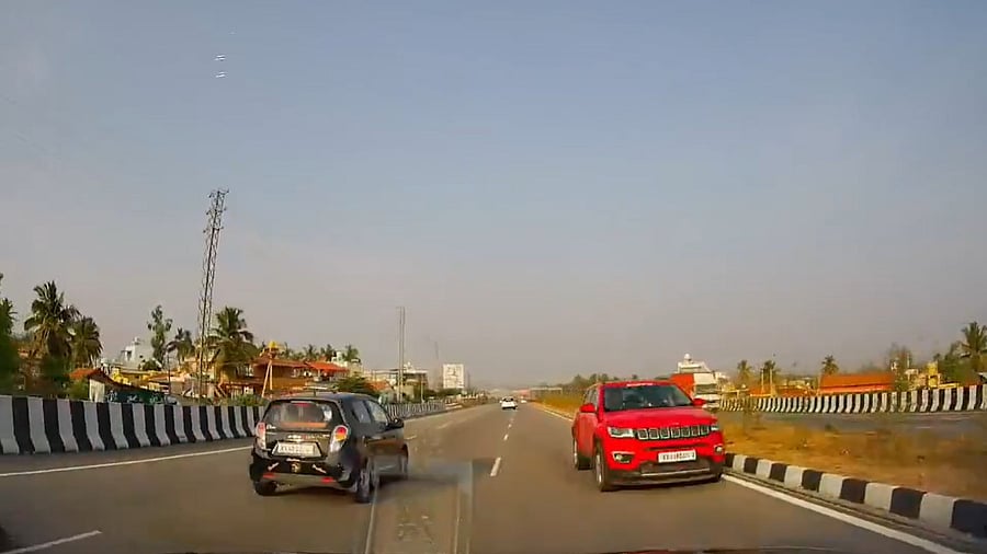 <div class="paragraphs"><p>A car driving on the wrong side of the road poses a danger to motorists on the Bengaluru-Mysuru highway. </p></div>