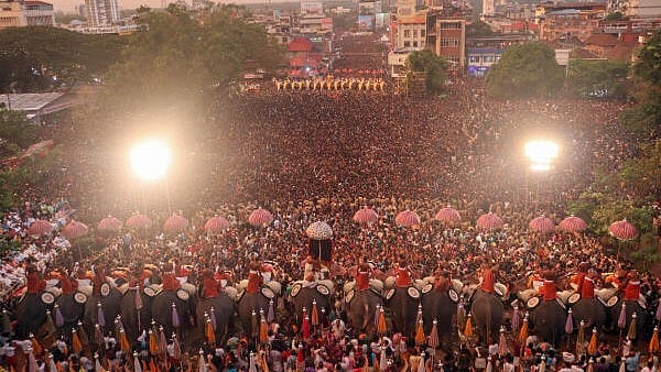<div class="paragraphs"><p>Devotees during a procession of the Thrissur Pooram festival, in Thrissur in 2023.</p></div>