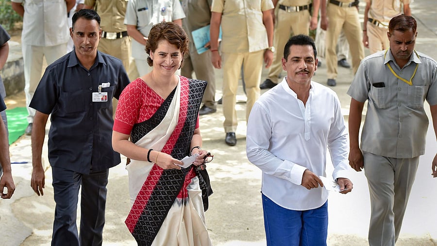 <div class="paragraphs"><p>File photo of Congress General Secretary Priyanka Gandhi Vadra with her husband Robert Vadra</p></div>
