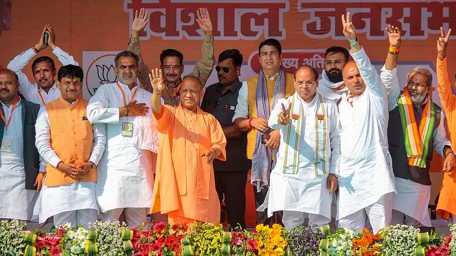 <div class="paragraphs"><p>Muzaffarnagar: Uttar Pradesh Chief Minister Yogi Adityanath during a public meeting for the Lok Sabha elections, in Muzaffarnagar district, Wednesday, April 10, 2024.</p></div>