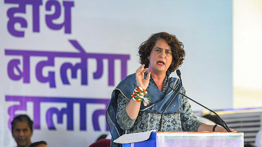 <div class="paragraphs"><p>Congress leader Priyanka Gandhi speaks during a public meeting, ahead of Lok Sabha elections.&nbsp;</p></div>