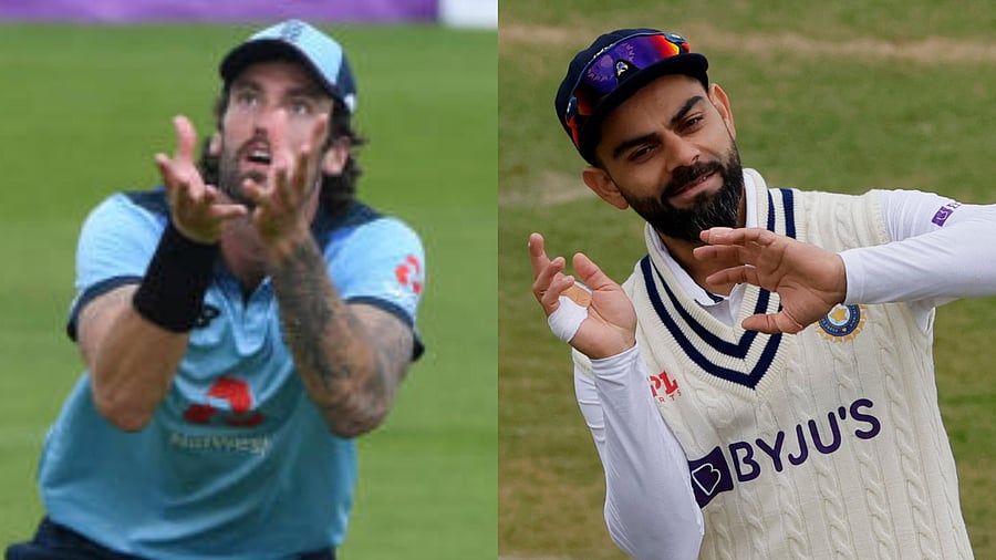 <div class="paragraphs"><p>RCB's Reece Topley and Indian cricketer Virat Kohli (L-R).</p></div>