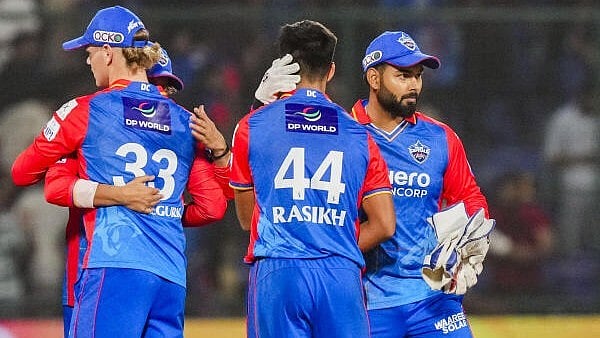 <div class="paragraphs"><p>Delhi Capitals captain Rishabh Pant with teammates celebrates after winning the Indian Premier League (IPL) 2024 cricket match between Delhi Capitals and Gujarat Titans at Arun Jaitley Stadium in New Delhi, Wednesday, April 24, 2024. </p></div>