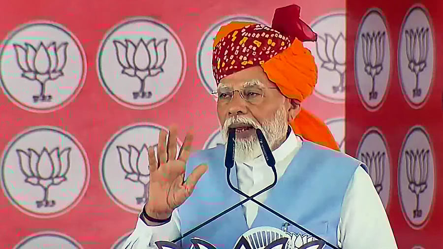 <div class="paragraphs"><p>Prime Minister Narendra Modi addresses a public rally ahead of upcoming Lok Sabha elections, in Kotputli, Rajasthan.</p></div>