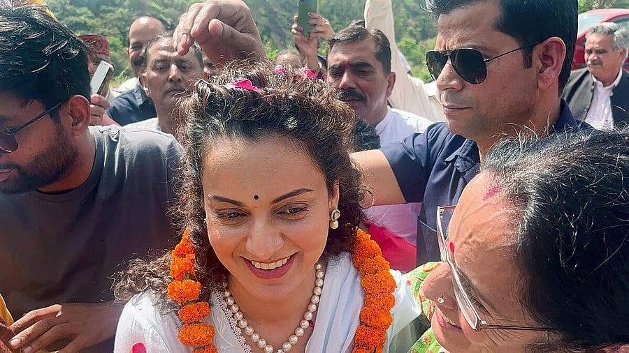 <div class="paragraphs"><p>BJP candidate actor Kangana Ranaut during a roadshow ahead of Lok Sabha elections, in Mandi.</p></div>