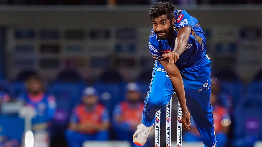 <div class="paragraphs"><p> Mumbai Indians' Jasprit Bumrah in action during the IPL 2024 cricket match against Royal Challengers Bengaluru and Mumbai Indians at Wankhede Stadium, in Mumbai, Thursday, April 11, 2024. </p></div>