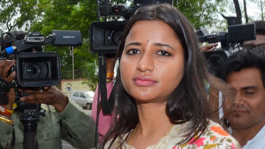 <div class="paragraphs"><p>Congress leader Amba Prasad arrives at the Enforcement Directorate (ED) office for questioning in connection with a money laundering case, in Ranchi, on Monday.</p></div>