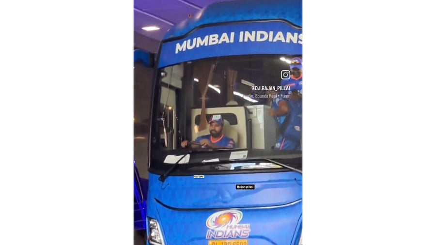 <div class="paragraphs"><p>Screengrab of Indian cricketer Rohit Sharma sitting in driver's seat of Mumbai Indians bus.</p></div>
