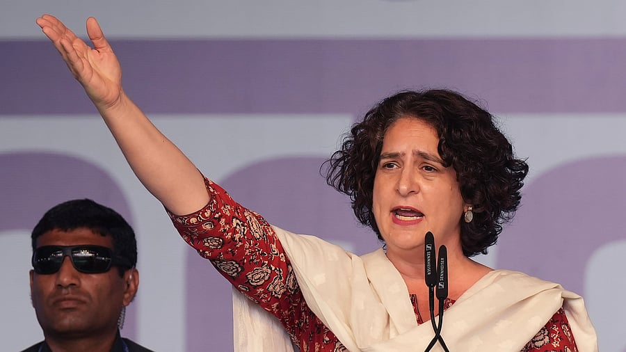 <div class="paragraphs"><p>Congress leader Priyanka Gandhi Vadra addresses during I.N.D.I.A. bloc's 'Loktantra Bachao Rally' at Ramleela Maidan, in New Delhi, Sunday, March 31, 2024. </p></div>