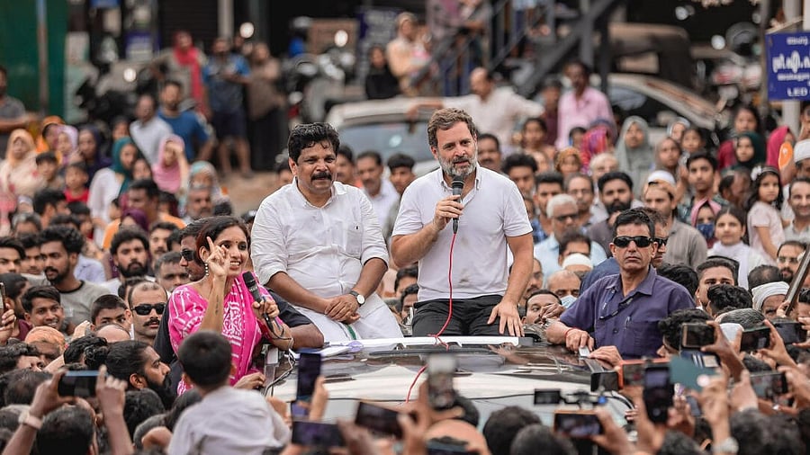 <div class="paragraphs"><p>Rahul Gandhi during a road show ahead of Lok Sabha elections, at Karuvarakundu in Malappuram district in Kerala. </p></div>