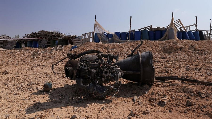 <div class="paragraphs"><p>The remains of a rocket booster that, according to Israeli authorities critically injured a 7-year-old girl, after Iran launched drones and missiles towards Israel, near Arad, Israel, April 14, 2024.<br></p></div>