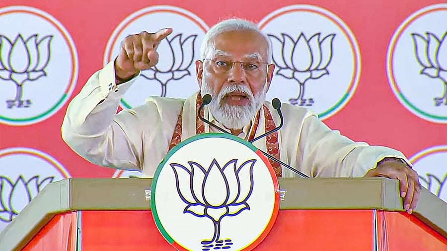 <div class="paragraphs"><p>Prime Minister Narendra Modi addresses a public meeting ahead of Lok Sabha polls, in Mettupalayam, Wednesday, April 10, 2024. </p></div>