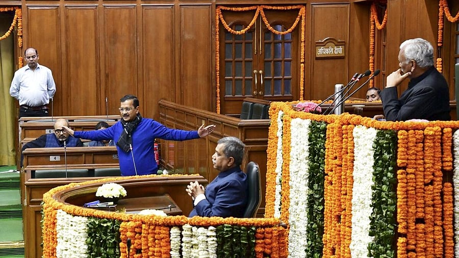 <div class="paragraphs"><p>In this file image, Arvind Kejriwal speaks during confidence motion in New Delhi Assembly.</p></div>