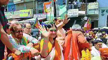 <div class="paragraphs"><p>BJP leader candidate from Sultanpur constituency Maneka Gandhi during her nomination filing roadshow for the Lok Sabha elections, in Sultanpur</p></div>