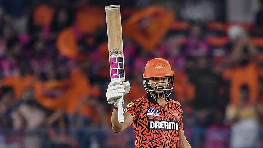 <div class="paragraphs"><p>Sunrisers Hyderabad batter Nitish Reddy celebrates his half century during the IPL 2024 T20 cricket match between Sunrisers Hyderabad and Rajasthan Royals at Rajiv Gandhi International Cricket Stadium, Uppal, in Hyderabad, Thursday, May 2, 2024.</p></div>
