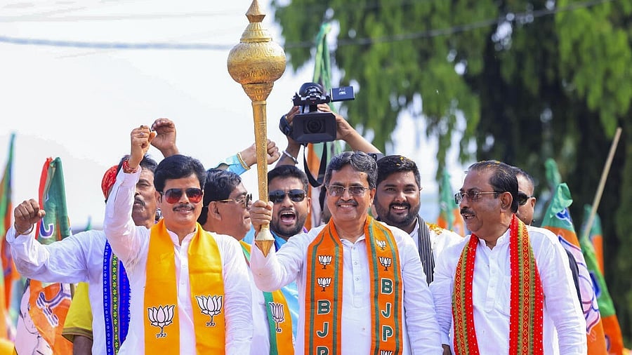 <div class="paragraphs"><p>state BJP President Rajib Bhattacharjee  at a BJP road show in Tripura</p></div>