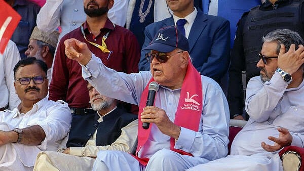 <div class="paragraphs"><p>J&K National Conference Chief Farooq Abdullah addresses a rally in support of I.N.D.I.A. alliance candidate Mian Altaf, at Mendhar in Poonch, Sunday, May19, 2024.</p></div>